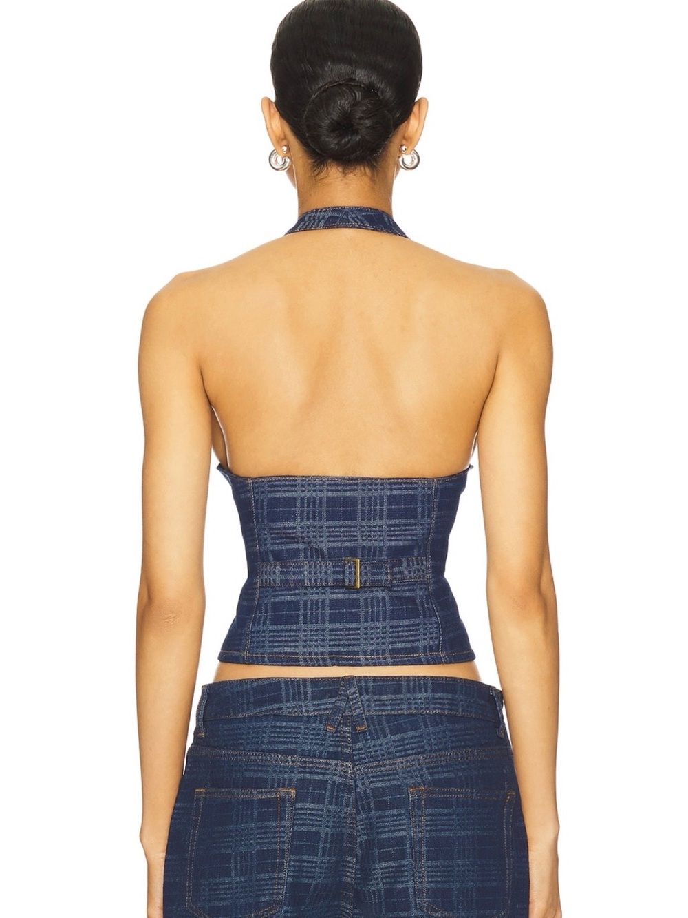 Lioness Navy Plaid Halter Vest Tank - Picture 2 of 2